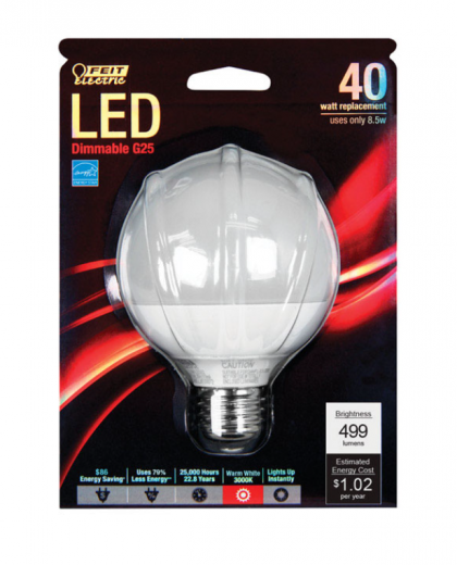 BULB LED G25 GLB WHT 8W